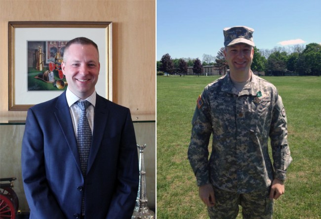 Jeffrey Roth in his role as Assistant Commissioner for Management Initiatives (L) and National Guardsmen (R)