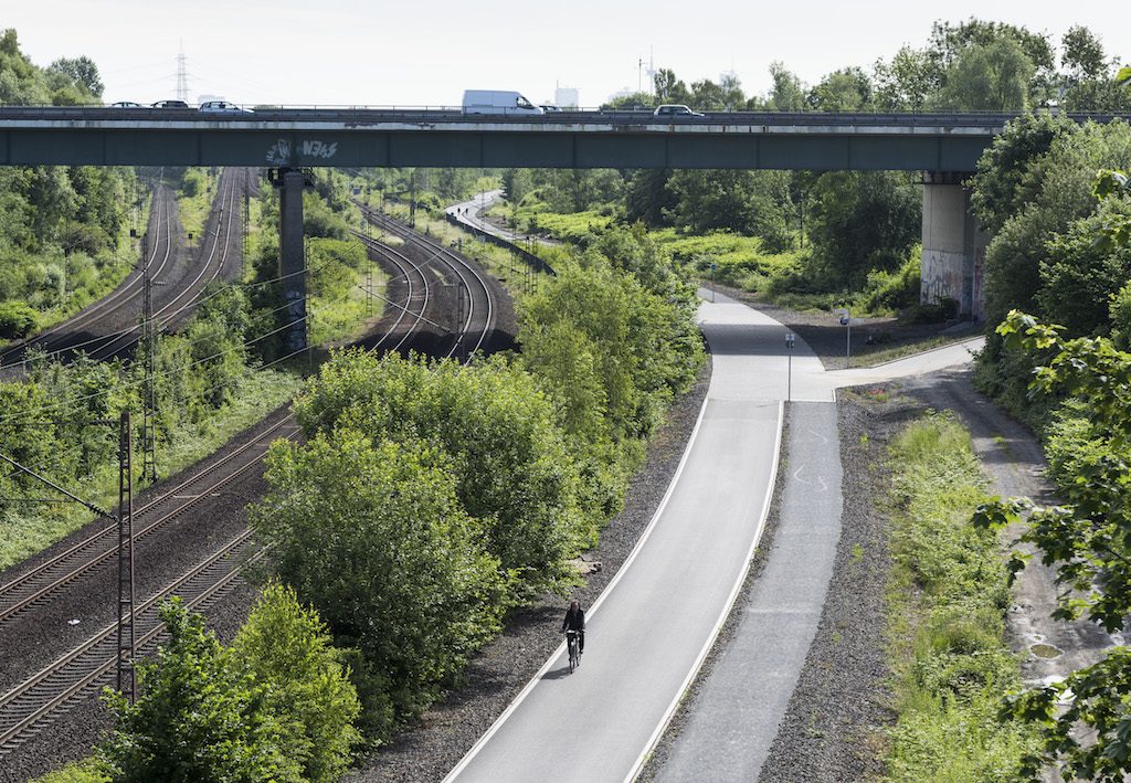 Radschnellweg Ruhr; Twenty-five kilometers of the bike speedway are complete and connect to the the regions’ train and vehicular infrastructure. | Image by Peter Obenhaus, AFGS
