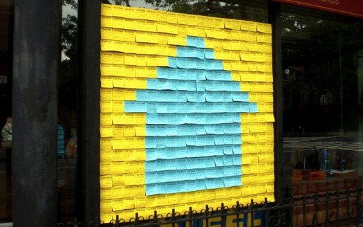 Post-it notes were arranged on vintage furniture store Yesterday's News.