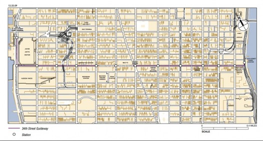Map of proposed bus transit along 34th Street