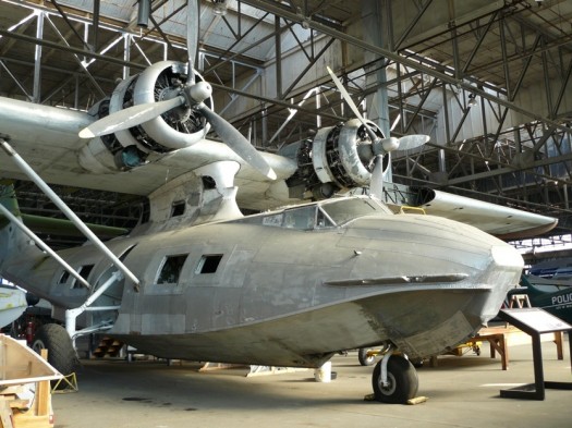 The Consolidated PBY Catalina was a flying boat and first flew in 1935; this one is having the paint stripped and is being treated for corrosion; in cases of major degradation the aluminum panels are being fabricated