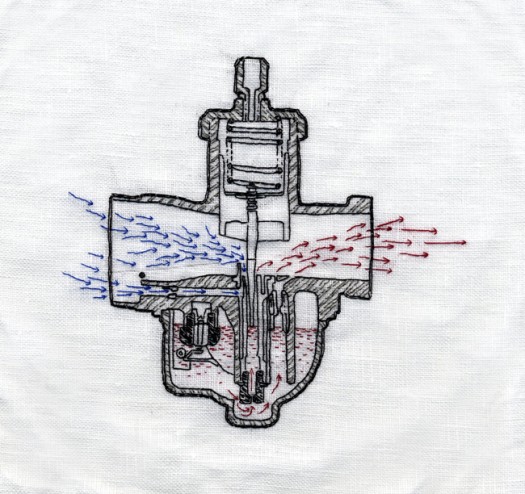 Artificial Heart, 2009, thread on linen, 7 x 7.5"