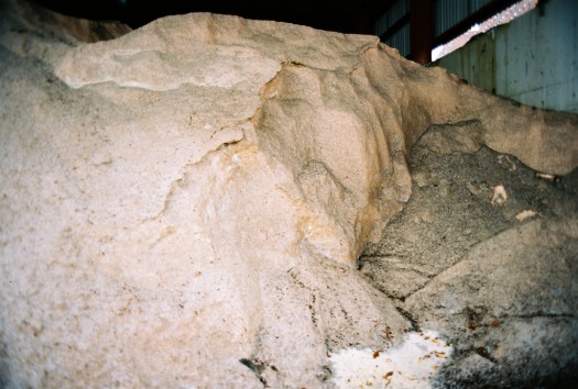 Miocene salt (8+ million years old), also known as rock salt, in temporary storage under the Manhattan Bridge