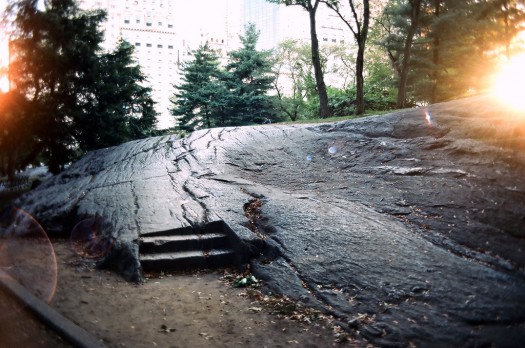 Manhattan Schist rock stairs (450 million years old) designed by Olmsted and Vaux in Central Park, as photographed by Robert Smithson in 1972