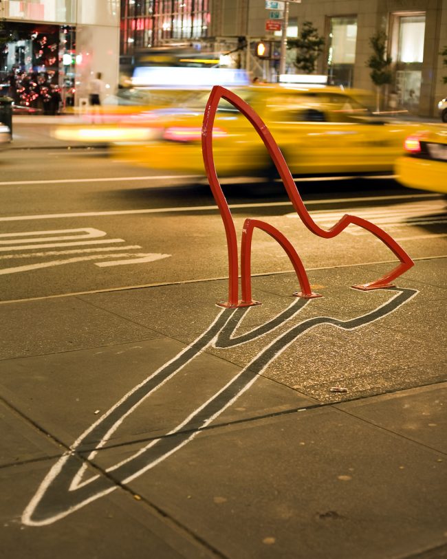 "The Ladies' Mile" bike rack designed by David Byrne, 5th Avenue between 57th and 58th Streets