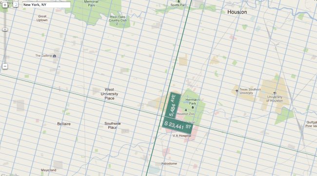 Imagine Houston with the New York City Grid- here we are at S 23,441 St and 5,484 Ave.