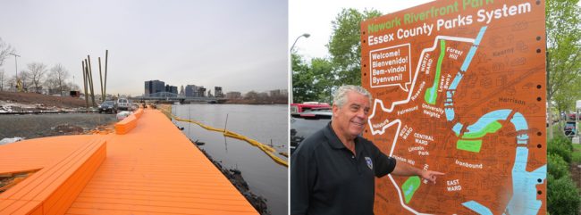 The orange boardwalk and a map of the Essex County Parks System