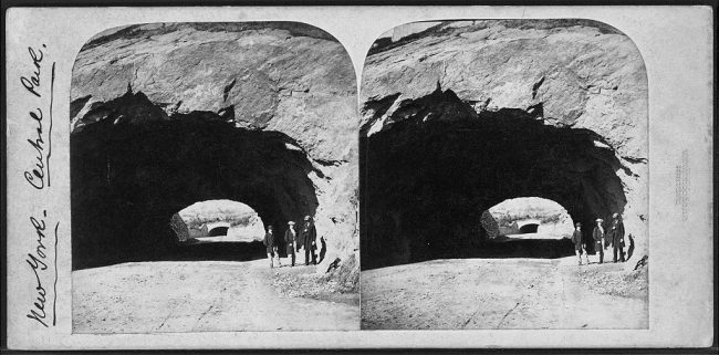 Tunnel through massive rock outcrop known as Vista Rock, blasted to create the 79th Street Transverse Road, c. 1860 | Courtesy of the New York Public Library