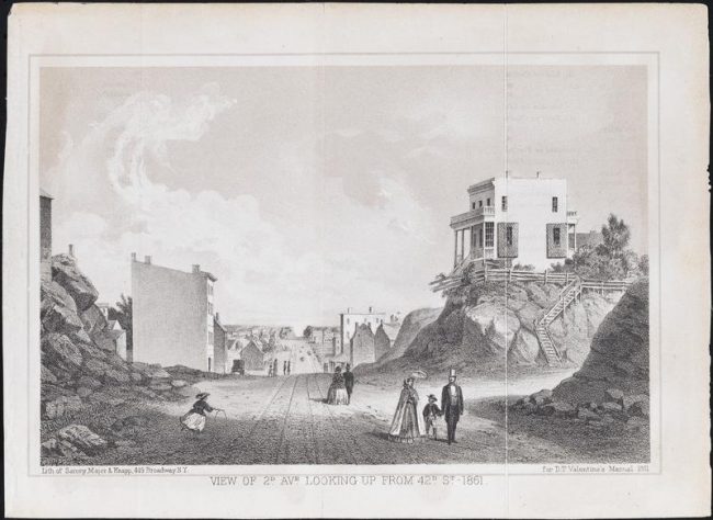 “View of 2d. Ave. Looking Up From 42d Street – 1861″| Lithograph by David Thomas Valentine, from the Collections of the Museum of the City of New York