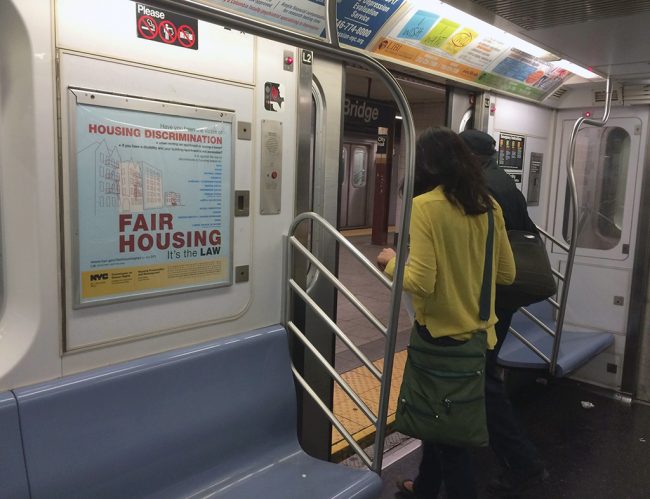 A new fair housing subway ad campaign by the NYC Commission on Human Rights | Photo via NYC CHR
