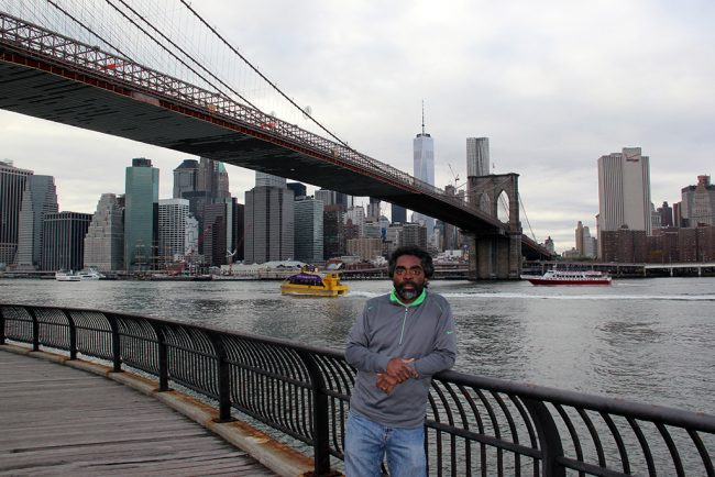 Joe Steele at the Brooklyn Bridge, one of many he's worked on.
