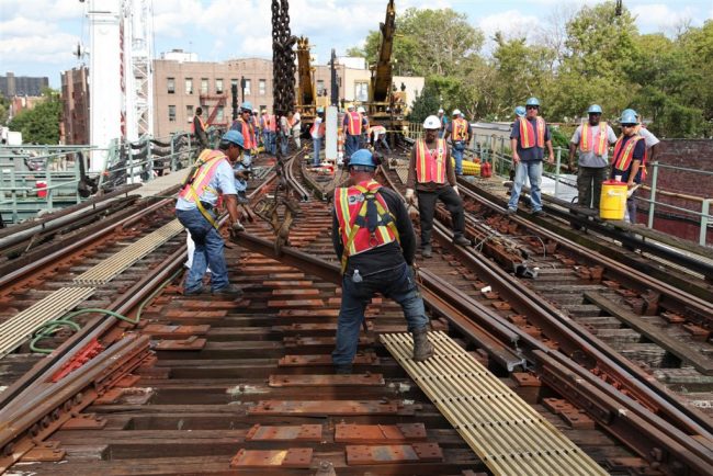 Workers replace panels of track near New Lots Avenue on the 3 train, 2012 | Photo courtesy of MTA / Leonard Wiggins