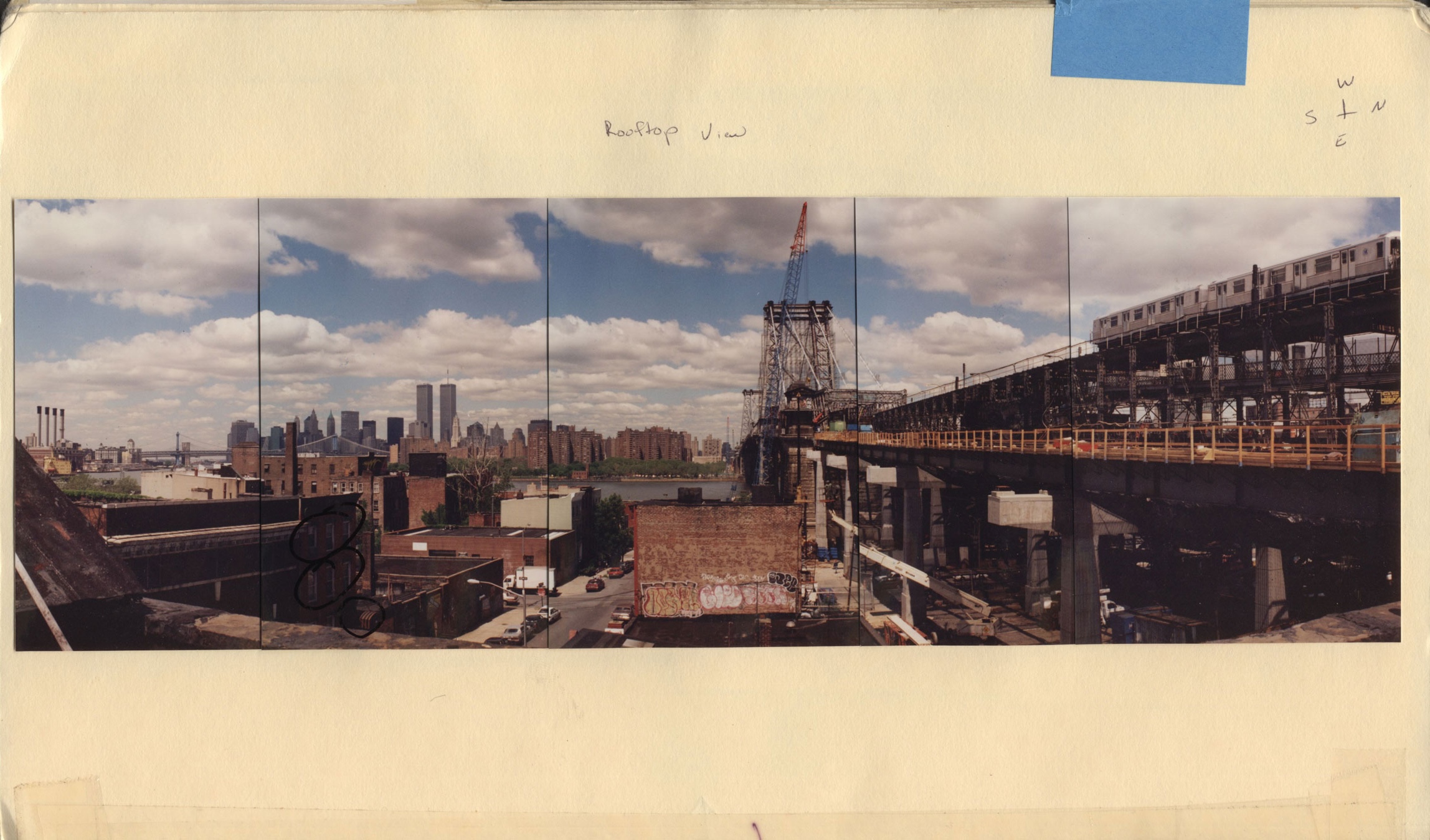 “Rooftop view: Jason’s Apartment Research” for the film <i>Return to Paradise</i>, Williamsburg, 1998. Location assistant: Patty Carey. Location manager: Lyn Pinezich